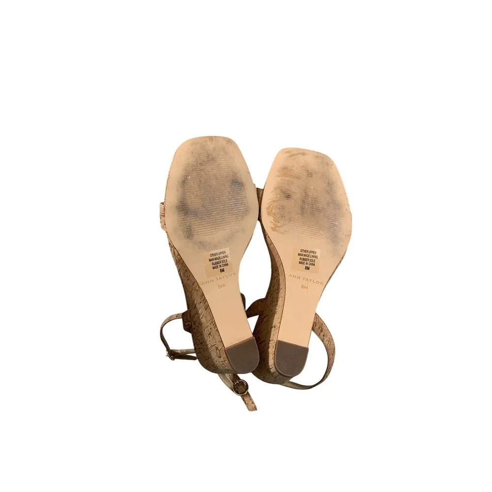 Ann Taylor Womens Cork Wedge Sandals Ankle Strap Open Toe Tan 8M